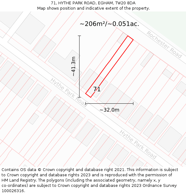 71, HYTHE PARK ROAD, EGHAM, TW20 8DA: Plot and title map
