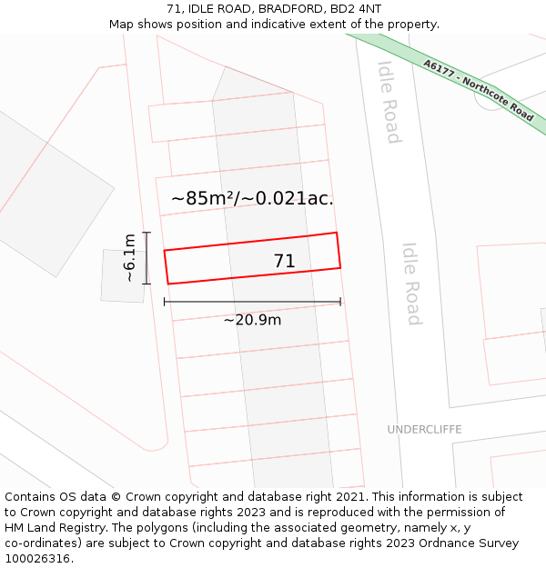 71, IDLE ROAD, BRADFORD, BD2 4NT: Plot and title map