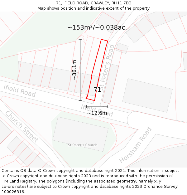 71, IFIELD ROAD, CRAWLEY, RH11 7BB: Plot and title map