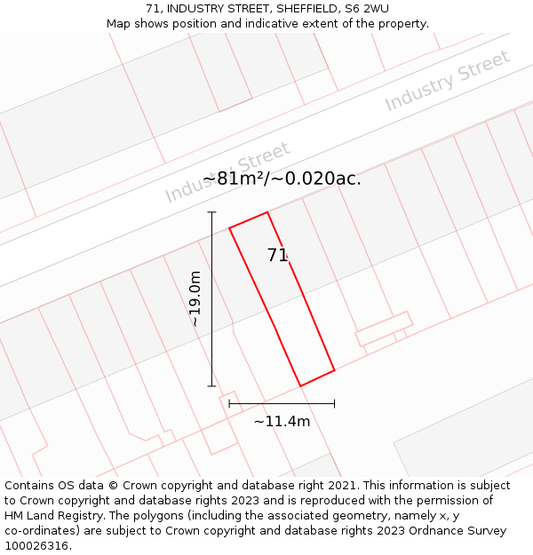 71, INDUSTRY STREET, SHEFFIELD, S6 2WU: Plot and title map
