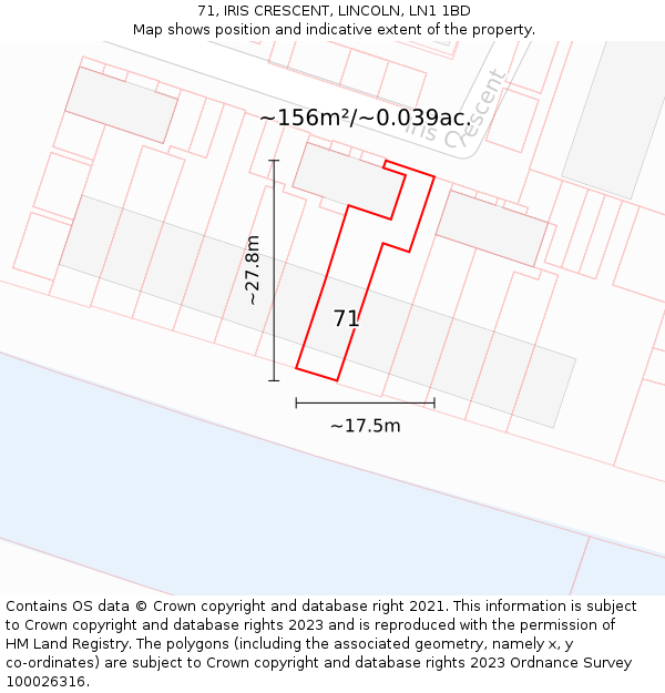 71, IRIS CRESCENT, LINCOLN, LN1 1BD: Plot and title map