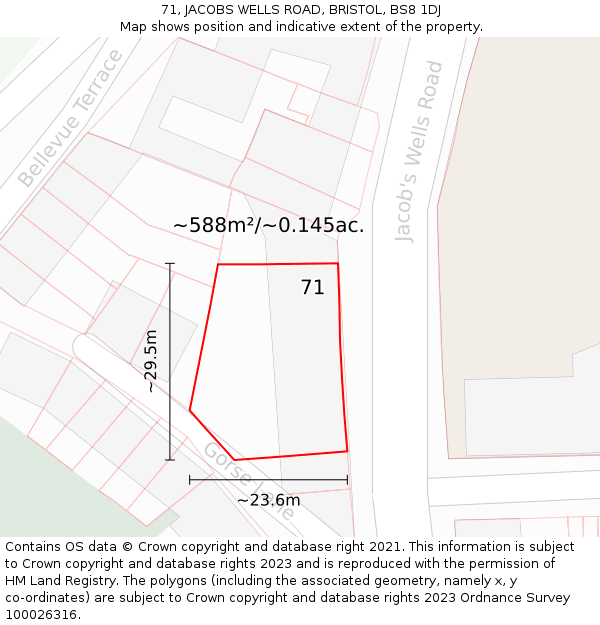 71, JACOBS WELLS ROAD, BRISTOL, BS8 1DJ: Plot and title map