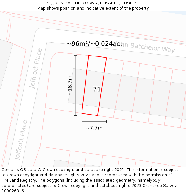 71, JOHN BATCHELOR WAY, PENARTH, CF64 1SD: Plot and title map