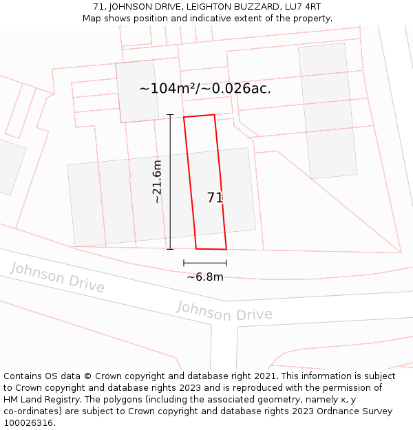 71, JOHNSON DRIVE, LEIGHTON BUZZARD, LU7 4RT: Plot and title map
