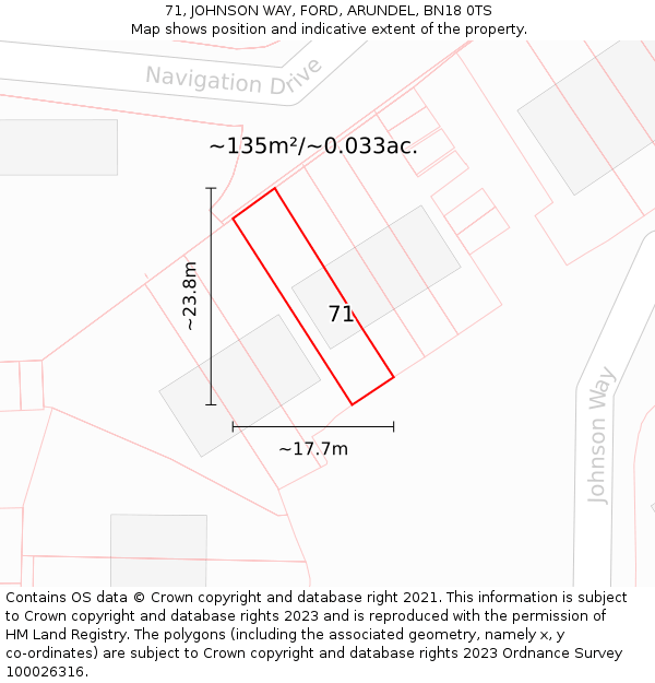 71, JOHNSON WAY, FORD, ARUNDEL, BN18 0TS: Plot and title map