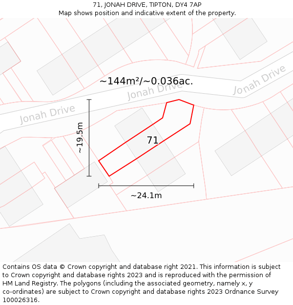 71, JONAH DRIVE, TIPTON, DY4 7AP: Plot and title map