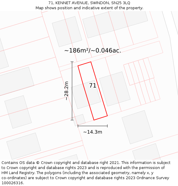 71, KENNET AVENUE, SWINDON, SN25 3LQ: Plot and title map