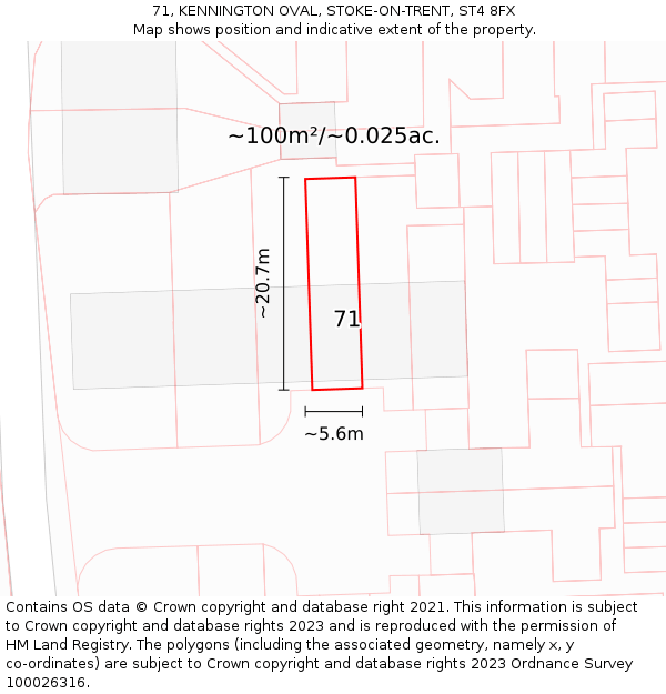 71, KENNINGTON OVAL, STOKE-ON-TRENT, ST4 8FX: Plot and title map