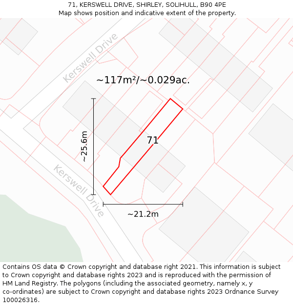 71, KERSWELL DRIVE, SHIRLEY, SOLIHULL, B90 4PE: Plot and title map