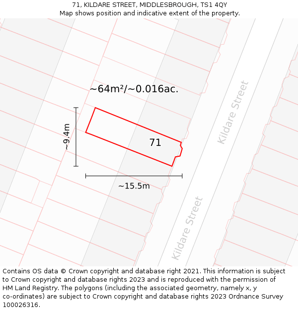 71, KILDARE STREET, MIDDLESBROUGH, TS1 4QY: Plot and title map