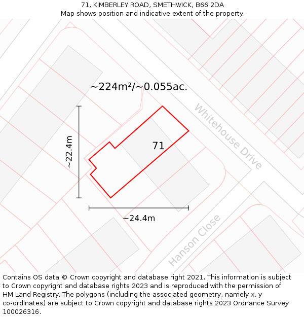 71, KIMBERLEY ROAD, SMETHWICK, B66 2DA: Plot and title map