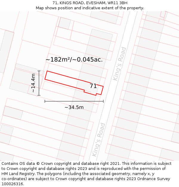 71, KINGS ROAD, EVESHAM, WR11 3BH: Plot and title map