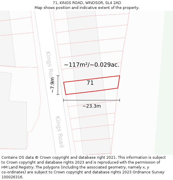 71, KINGS ROAD, WINDSOR, SL4 2AD: Plot and title map