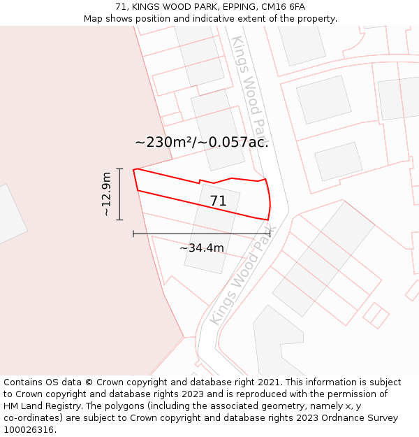 71, KINGS WOOD PARK, EPPING, CM16 6FA: Plot and title map