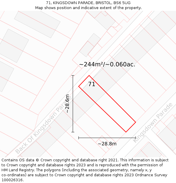 71, KINGSDOWN PARADE, BRISTOL, BS6 5UG: Plot and title map