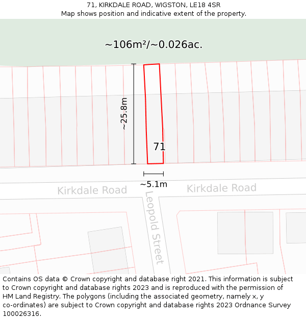 71, KIRKDALE ROAD, WIGSTON, LE18 4SR: Plot and title map
