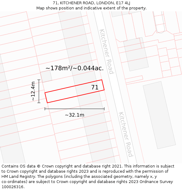 71, KITCHENER ROAD, LONDON, E17 4LJ: Plot and title map