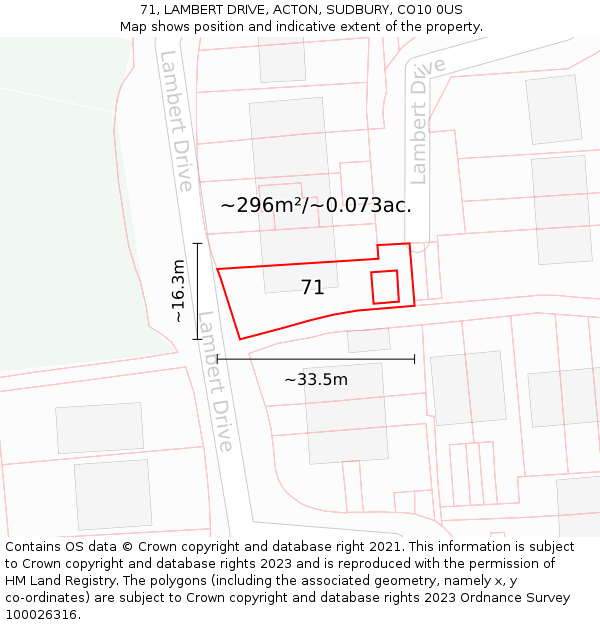 71, LAMBERT DRIVE, ACTON, SUDBURY, CO10 0US: Plot and title map