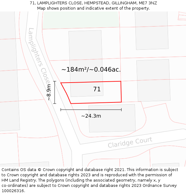 71, LAMPLIGHTERS CLOSE, HEMPSTEAD, GILLINGHAM, ME7 3NZ: Plot and title map