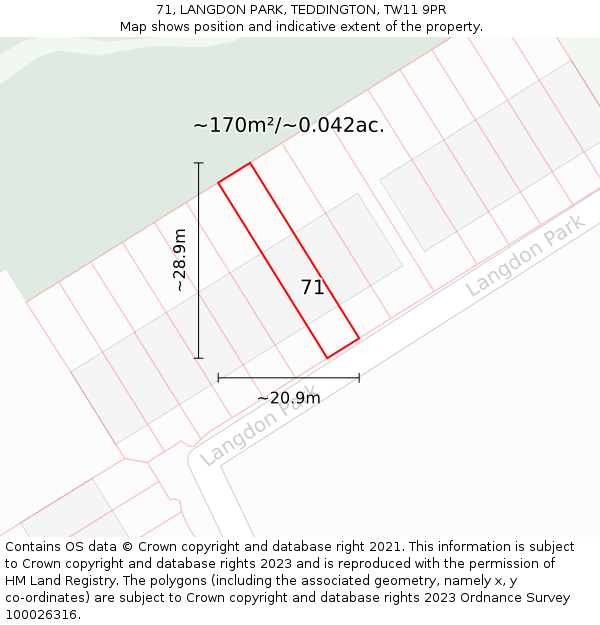 71, LANGDON PARK, TEDDINGTON, TW11 9PR: Plot and title map