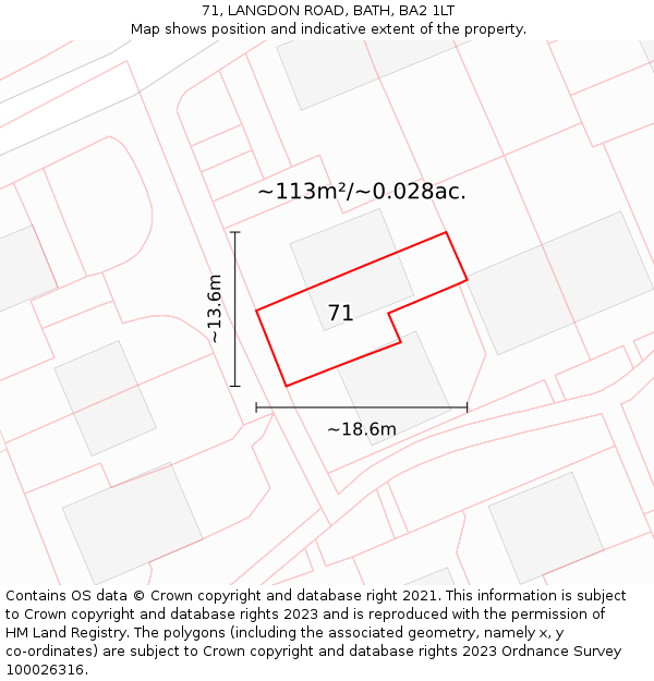 71, LANGDON ROAD, BATH, BA2 1LT: Plot and title map