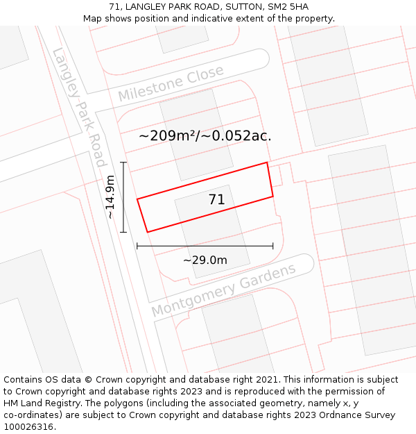 71, LANGLEY PARK ROAD, SUTTON, SM2 5HA: Plot and title map