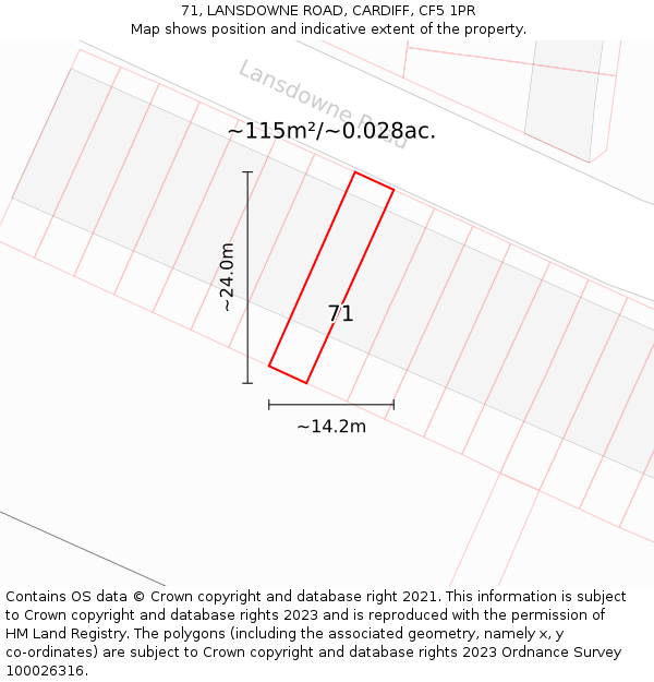 71, LANSDOWNE ROAD, CARDIFF, CF5 1PR: Plot and title map