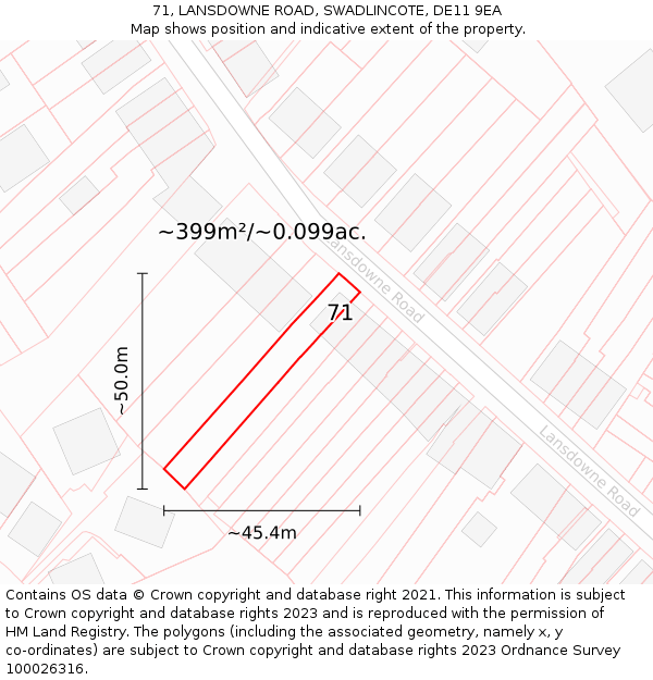 71, LANSDOWNE ROAD, SWADLINCOTE, DE11 9EA: Plot and title map