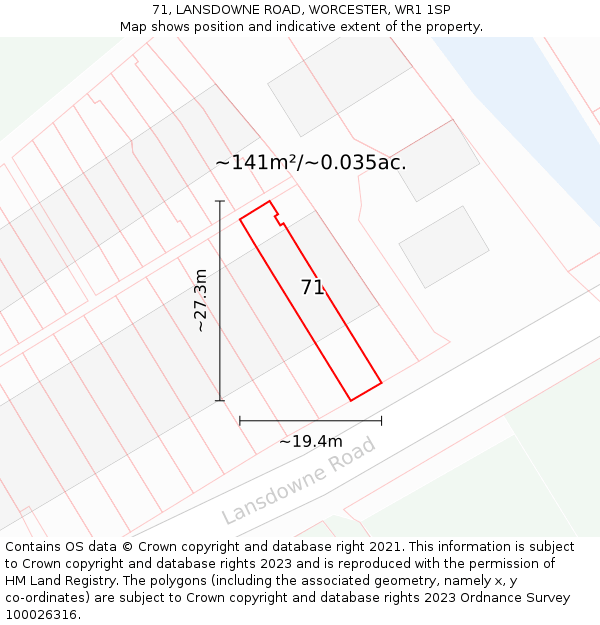 71, LANSDOWNE ROAD, WORCESTER, WR1 1SP: Plot and title map