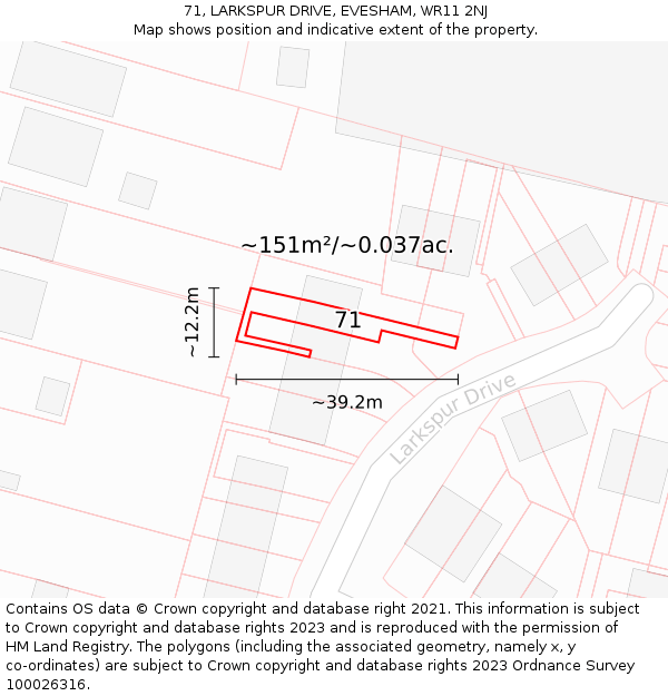 71, LARKSPUR DRIVE, EVESHAM, WR11 2NJ: Plot and title map