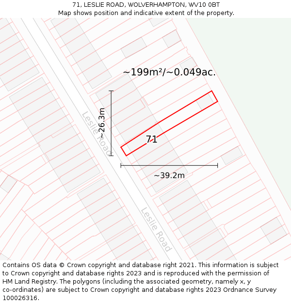 71, LESLIE ROAD, WOLVERHAMPTON, WV10 0BT: Plot and title map