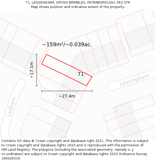 71, LESSINGHAM, ORTON BRIMBLES, PETERBOROUGH, PE2 5TR: Plot and title map