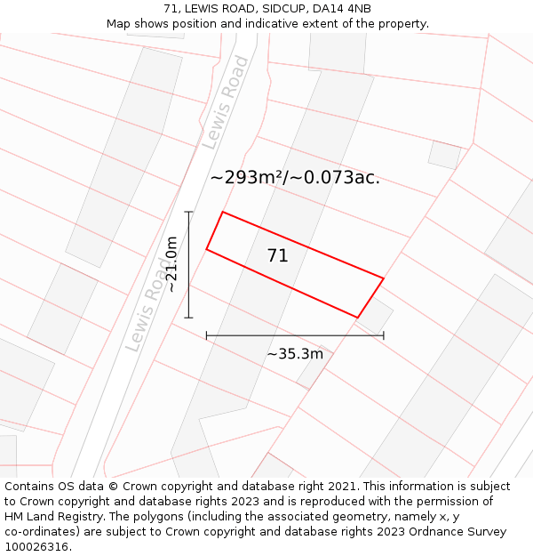 71, LEWIS ROAD, SIDCUP, DA14 4NB: Plot and title map