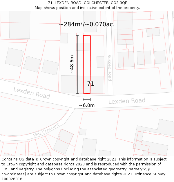 71, LEXDEN ROAD, COLCHESTER, CO3 3QF: Plot and title map