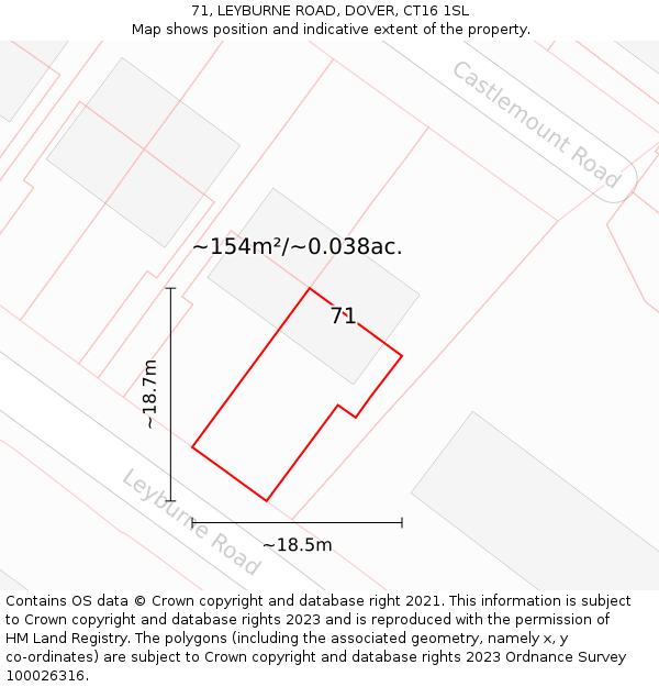 71, LEYBURNE ROAD, DOVER, CT16 1SL: Plot and title map