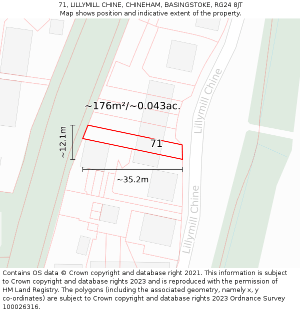 71, LILLYMILL CHINE, CHINEHAM, BASINGSTOKE, RG24 8JT: Plot and title map