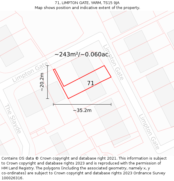 71, LIMPTON GATE, YARM, TS15 9JA: Plot and title map