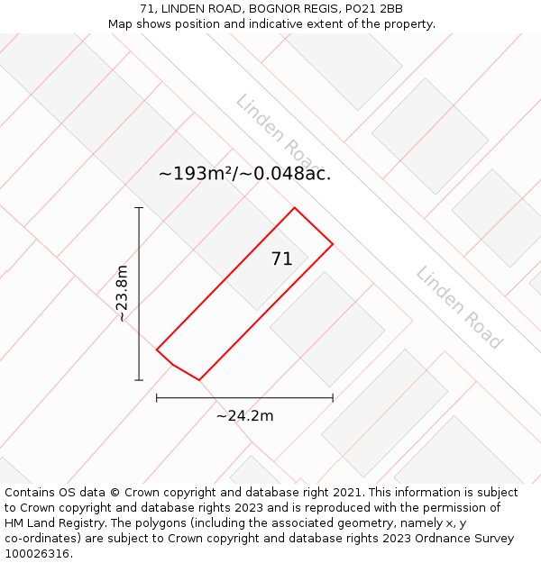 71, LINDEN ROAD, BOGNOR REGIS, PO21 2BB: Plot and title map