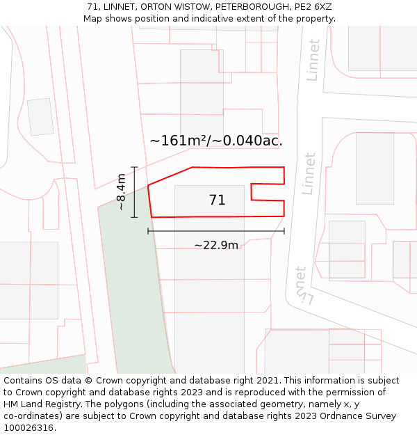 71, LINNET, ORTON WISTOW, PETERBOROUGH, PE2 6XZ: Plot and title map