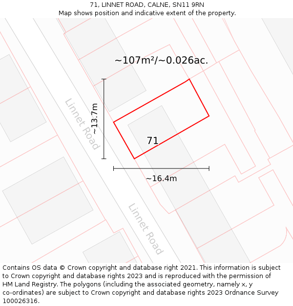 71, LINNET ROAD, CALNE, SN11 9RN: Plot and title map