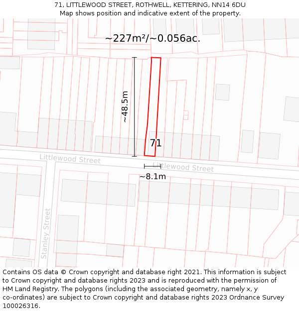 71, LITTLEWOOD STREET, ROTHWELL, KETTERING, NN14 6DU: Plot and title map
