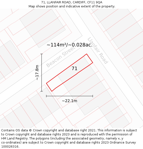 71, LLANFAIR ROAD, CARDIFF, CF11 9QA: Plot and title map