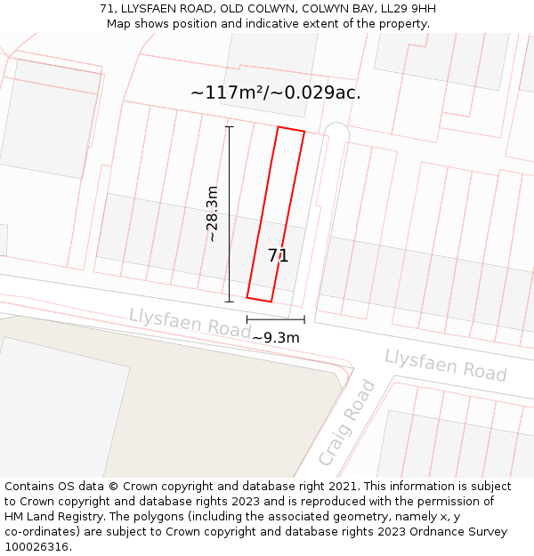 71, LLYSFAEN ROAD, OLD COLWYN, COLWYN BAY, LL29 9HH: Plot and title map