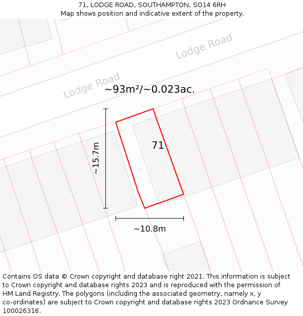 71, LODGE ROAD, SOUTHAMPTON, SO14 6RH: Plot and title map