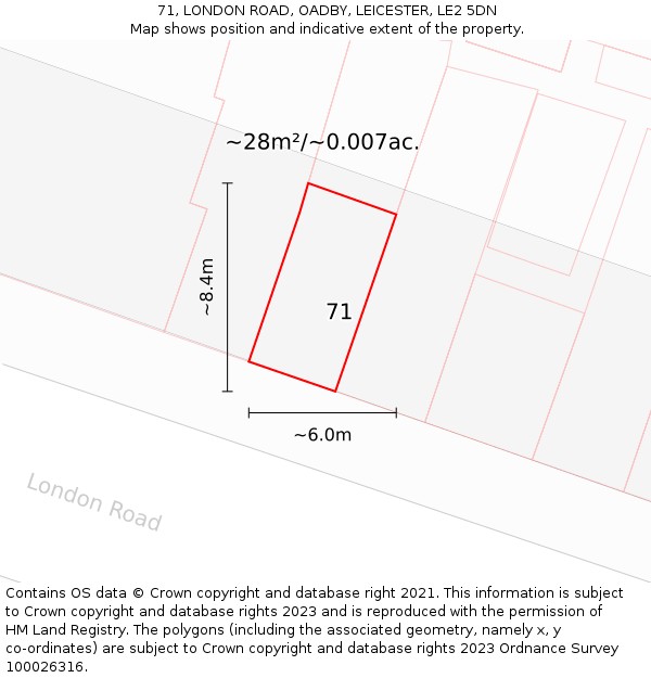 71, LONDON ROAD, OADBY, LEICESTER, LE2 5DN: Plot and title map