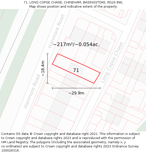 71, LONG COPSE CHASE, CHINEHAM, BASINGSTOKE, RG24 8WL: Plot and title map