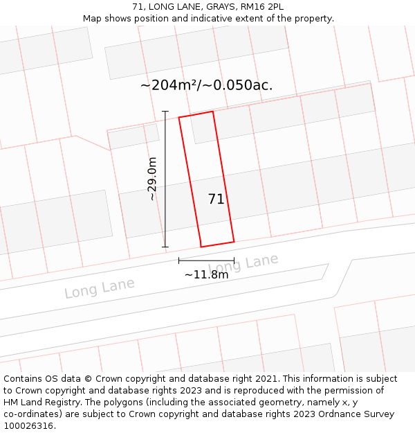 71, LONG LANE, GRAYS, RM16 2PL: Plot and title map
