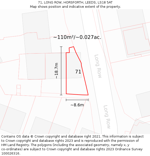 71, LONG ROW, HORSFORTH, LEEDS, LS18 5AT: Plot and title map