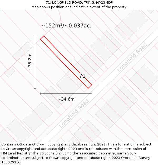 71, LONGFIELD ROAD, TRING, HP23 4DF: Plot and title map