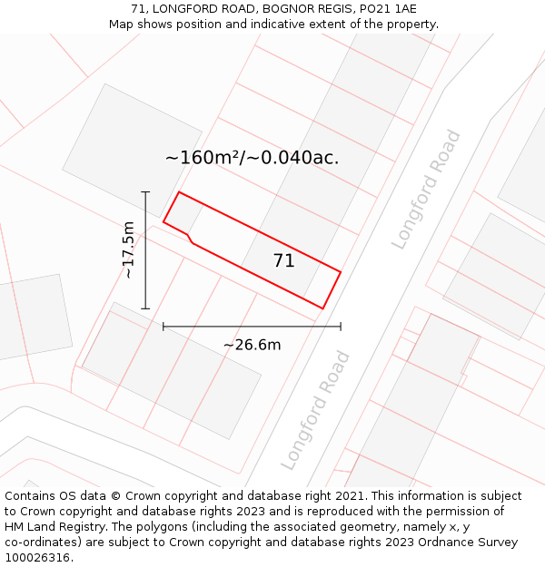 71, LONGFORD ROAD, BOGNOR REGIS, PO21 1AE: Plot and title map